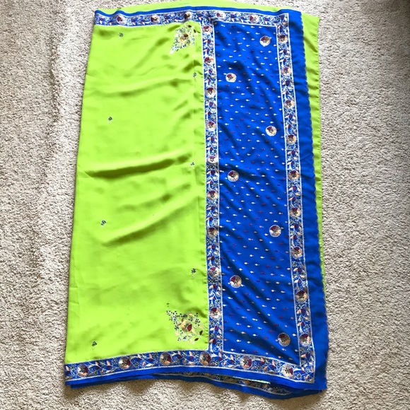 Green and Blue Georgette Sari - Picture 1 of 5